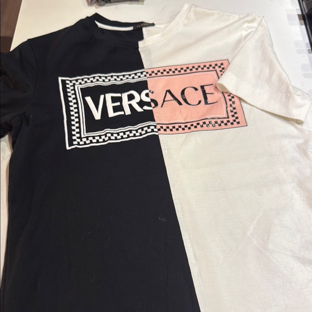 Versace Black and White T-Shirt with Pink Accent